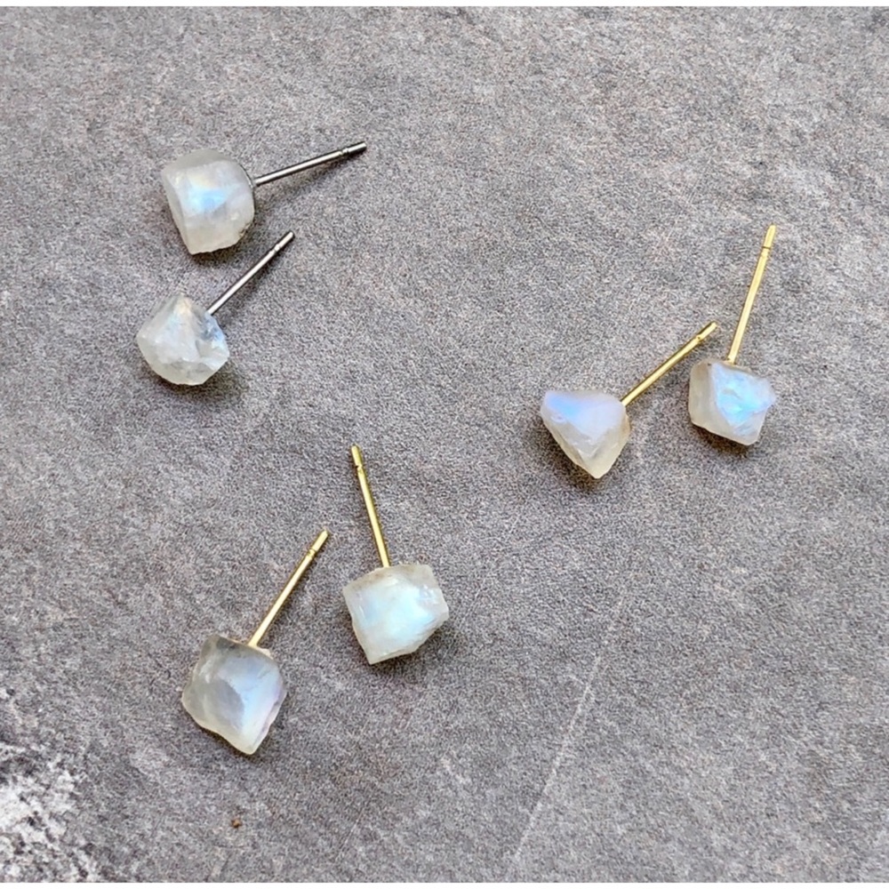 1 LEFT! Raw Moonstone Gemstone Crystal Stud Earrings - Picture 8 of 9